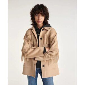 The Kooples Beige Fringe Wool Pea Coat